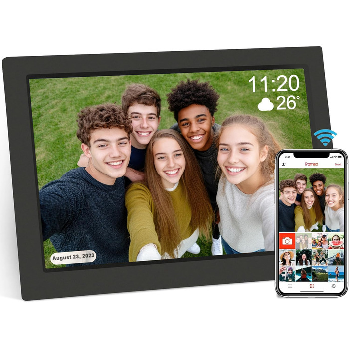 Цифровий фоторамка 10.1 дюйма WiFi з 16GB, IPS сенсорний екран, автоповорот, миттєвий обмін фото та відео через додаток Frameo (Чорний)