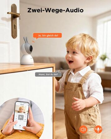 Відеоняня з камерою 1080P HD PTZ 360° та Wi-Fi: монітор для немовлят з додатком, нічним баченням, 4x Zoom, детекцією руху/звуку, двостороннім аудіо, автотрекінгом та сповіщеннями