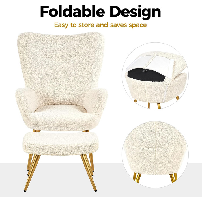 Крісло-мішок Yaheetech з пуфом, біле, з м'якою оббивкою з поліестеру. Крісло для відпочинку, телевізора, коктейлів.