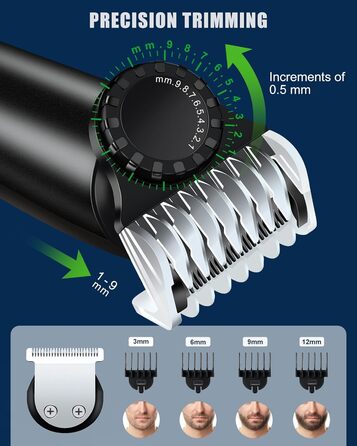 Чоловічий тример для бороди, універсальний тример для волосся, електрична бритва, 120 хв, 23 довжини (0,8-12 мм), водонепроникний