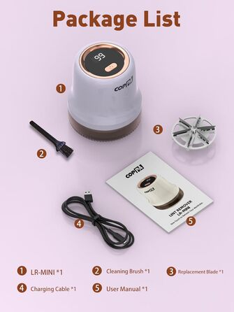 Електричний видалення ворсу для тканини COPPA: 6 лез, 3 швидкості, перезаряджається, для одягу, меблів (фіолетовий)