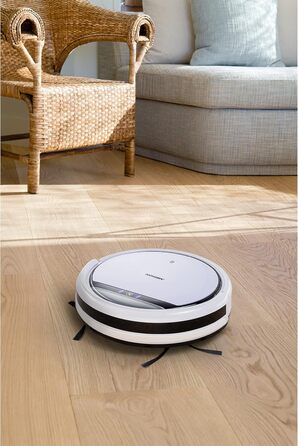 Робот-пилосос MEDION MD 18500 з базою для зарядки, білий (90 хв роботи, для твердих підлог, плитки, ламінату, оптимізований для шерсті тварин, прямий всмоктування, автоматичне повернення на базу)