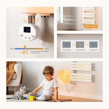 Електричний рушникосушар EMKE з термостатом, 1320x500 мм, білий, 800W (модель з Wi-Fi)