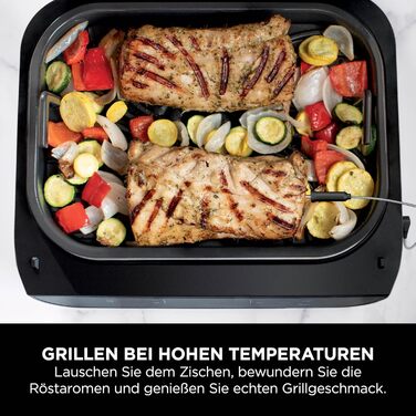 Ninja MAX 6-в-1 гриль та фритюрниця з гарячим повітрям для дому, 6 функцій приготування, об'єм 3.8 л, цифровий термометр, сірий/срібний, DG551EU