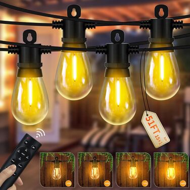 LED гірлянда на 30 метрів з пульт дистанційного керування, S14, 100FT, для зовнішнього використання, IP65, 100 LED, тепле біле світло (2700K), для саду, тераси, балкону, двору