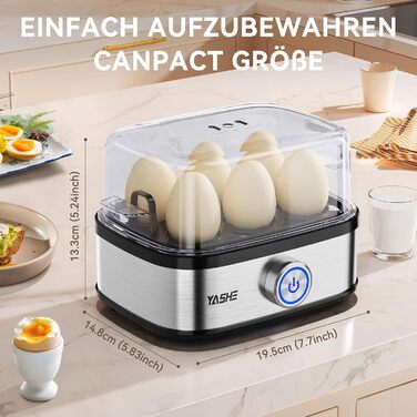 Електричний яйцеварка YASHE з нержавіючої сталі, 400W, 6 яєць, багатофункціональний, з індикатором, звуковий сигнал