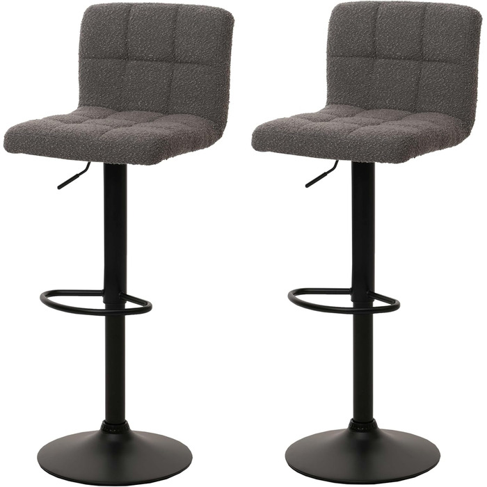 Набір з 2 барних стільців Mendler HWC-G87, регульовані по висоті, обертаються, з тканини Boucle (450г/м²), FSC® сертифіковані (темно-сірий)