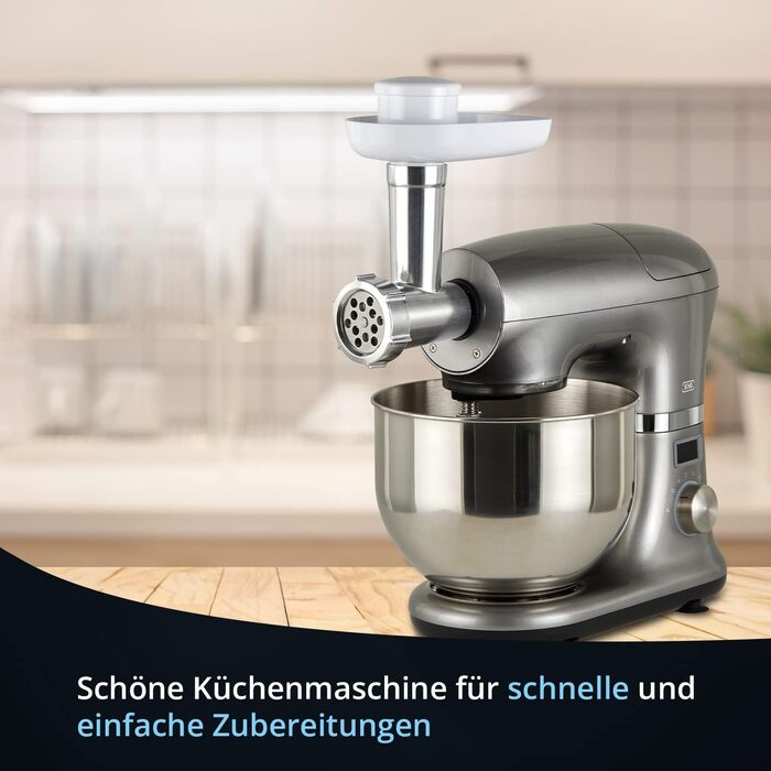 Кухонний комбайн KHG машина для срібного тіста безшумна 85 дБ 1000 Вт, м'ясорубка тістомісильна машина кухонний комбайн міксер, чаша з нержавіючої сталі 5,5 літра, насадка для блендера, 8 рівнів потужності, таймер, всмоктуючі ніжки