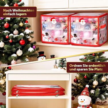 Коробки для прикрас на ялинку 2 шт. з відділеннями, для зберігання ялинкових кулі, з різдвяним малюнком, з відділеннями, з застібкою-блискавкою