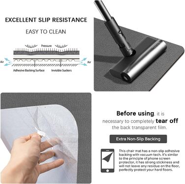 Килимок під офісний стілець 140x90 см | Захист для підлоги | Килимок від подряпин | Для ламінату, паркету та твердих підлог (Темно-сірий)