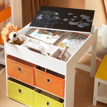 Дитячий стіл SoBuy з 2 стільцями: комплект меблів для дитячої кімнати з місцем для зберігання, ігровий та активний стіл, білий 87x50x50 см (з дошкою для малювання)