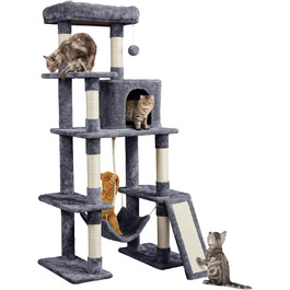 Кігтеточка для котів Yaheetech Cat Tree 159см Міцне котяче дерево з котячими печерами та платформами Ігровий будиночок для котів темно-сірий