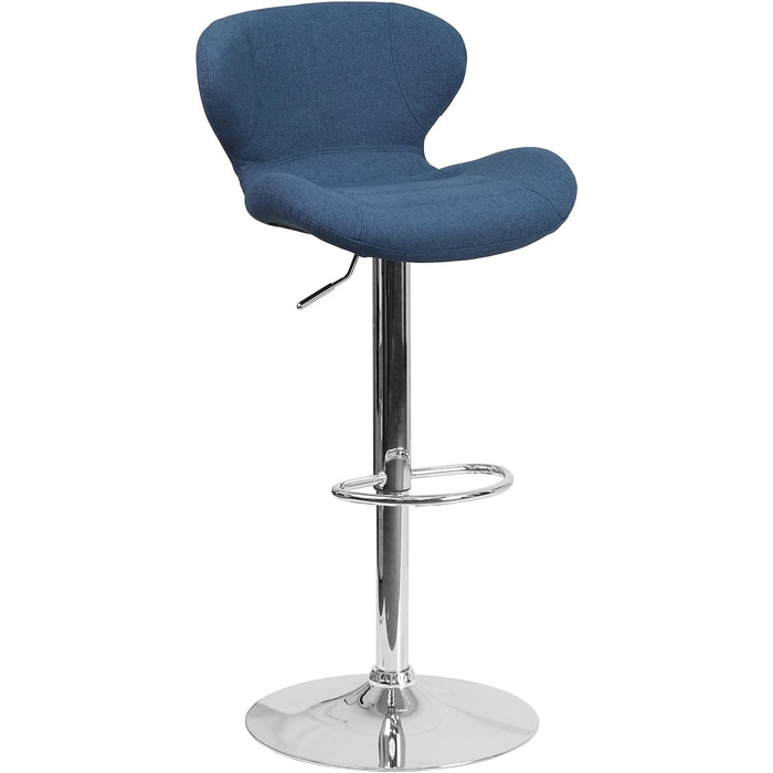 Барний стілець Flash Furniture Denville, тканинний, регульований по висоті, з вигнутою спинкою та хромованою основою, 2 шт., блакитний