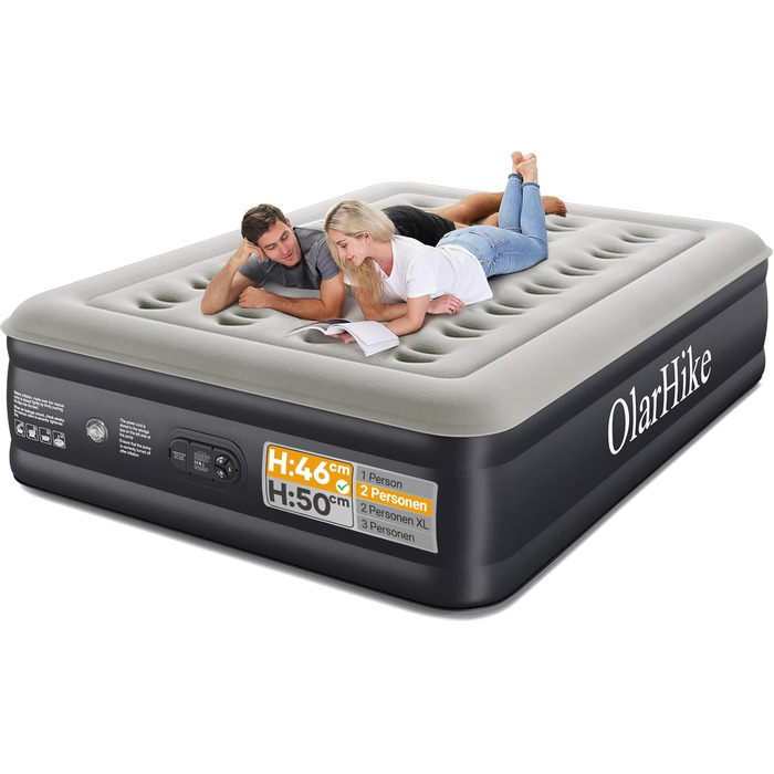 Надувний матрац OlarHike для кемпінгу та дому (2 особи) - 203x152x46 см, чорний