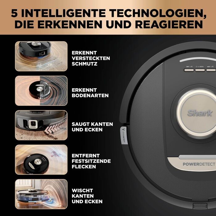 Робот-пилосос та миючий робот Shark PowerDetect RV2800ZEEU: 2-в-1, самостійне очищення, LiDAR-навігація, керування через додаток, чорний