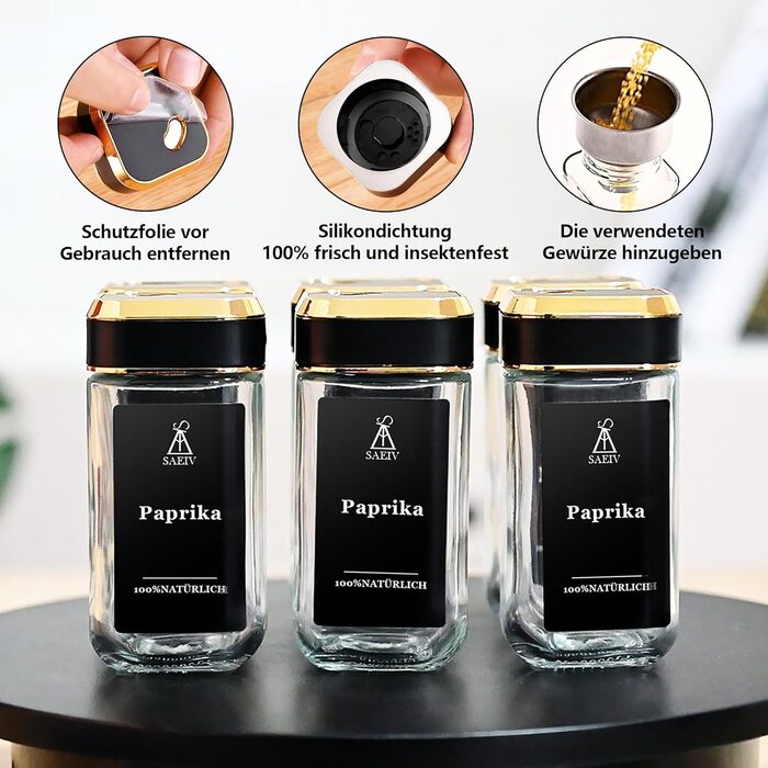 Набір для спецій 24 шт. з поворотними кришками та місткими воронками, вологостійкі етикетки, зручне зберігання спецій