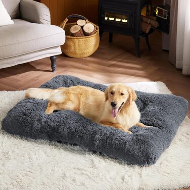 Лежак для собак Bedsure пухнастий - 104x74x8 см, миється, плюшевий, (L 89x58x8 см), сірий