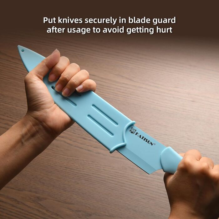Набір кухонних ножів Katisun 16 предметів з японської сталі, з бруском для заточування, дощечкою та ножицями, кухонний набір для нарізки, шинкування та нарізання, безпечний для миття в посудомийній машині (14 ножів, синій/синій)
