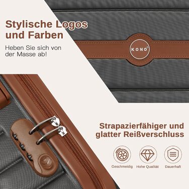 Валіза KONO, середнього розміру, 66 см, ABS+PC, з коліщатами та кодовим замком (темно-зелений/коричневий)