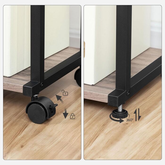 HOOBRO Стіл для принтера з 3 ящиками, регульована висота, на колесах, 42 x 28 x 64 см, для офісу, сканера, копіювального апарату, принтера