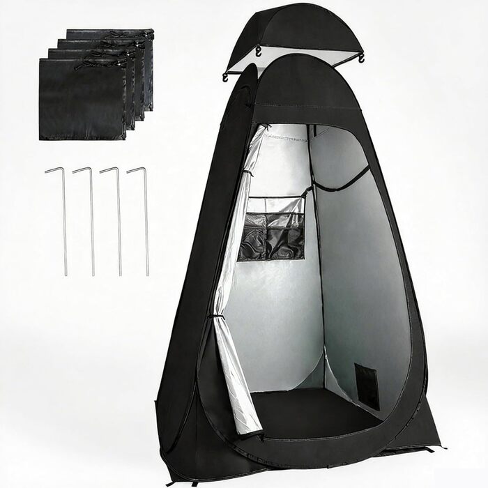 Намет для туалету та душу, переносний, Pop-Up, для кемпінгу та пляжу, з UV захистом 50+, чорний