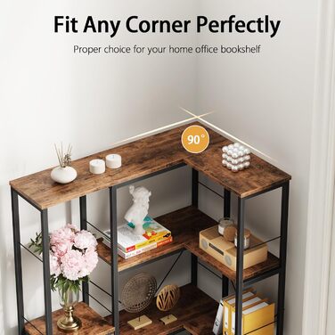 Кутовий стелаж OYRREU з 5 ярусами, LED-підсвічуванням та 4 висувними ящиками. Підходить для вітальні, спальні, офісу, кухні. Вінтажний коричневий колір.