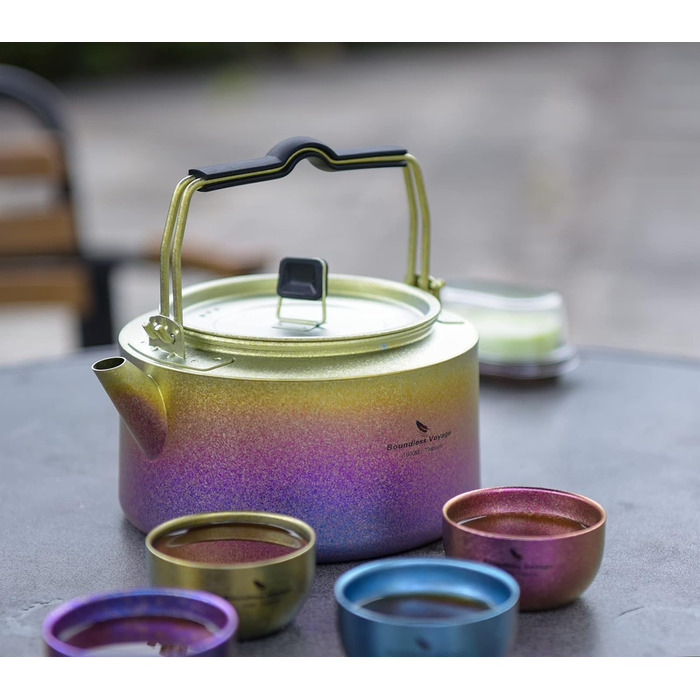 Титановий електричний чайник Кемпінговий чайник великої місткості зі складною ручкою та фільтром Внутрішня зовнішня надлегка пляшка глечика для води Міцний кемпінговий посуд сірий Ti3098D (Ti3098d Colorful), 1 л