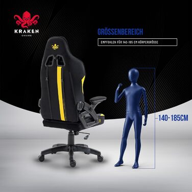 Ігрове крісло KRAKEN CHAIRS - чорно-жовте, ергономічне, для геймерів, вантажопідйомність 130 кг
