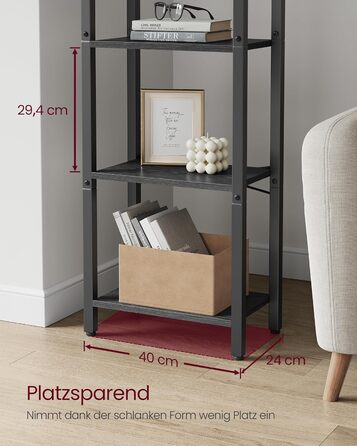 Стелаж VASAGLE Regal для книг, DVD та офісних документів, 4 яруси, 24x40x76,4 см, вінтажний коричнево-чорний колір (LLS098K02)