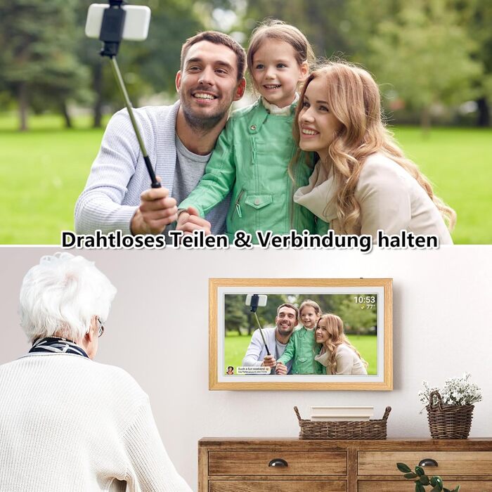 Цифровий фоторамка FRAMEO 21.5 дюймів з IPS LCD сенсорним екраном, Wi-Fi, 32 GB, USB/SD розширення, Auto-Rotate, для кріплення на стіну, жовтий