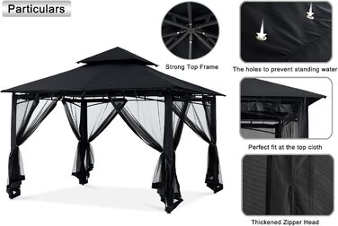 Альтанка з подвійним дахом MASTERCANOPY 2,7 м x 2,7 м з 4 сітчастими стінками для саду, двору, (3x3,6 м, чорна)