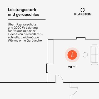 Електричний конвектор Klarstein: мобільний, енергоефективний, з термостатом та керуванням через додаток, 2000 Вт, білий