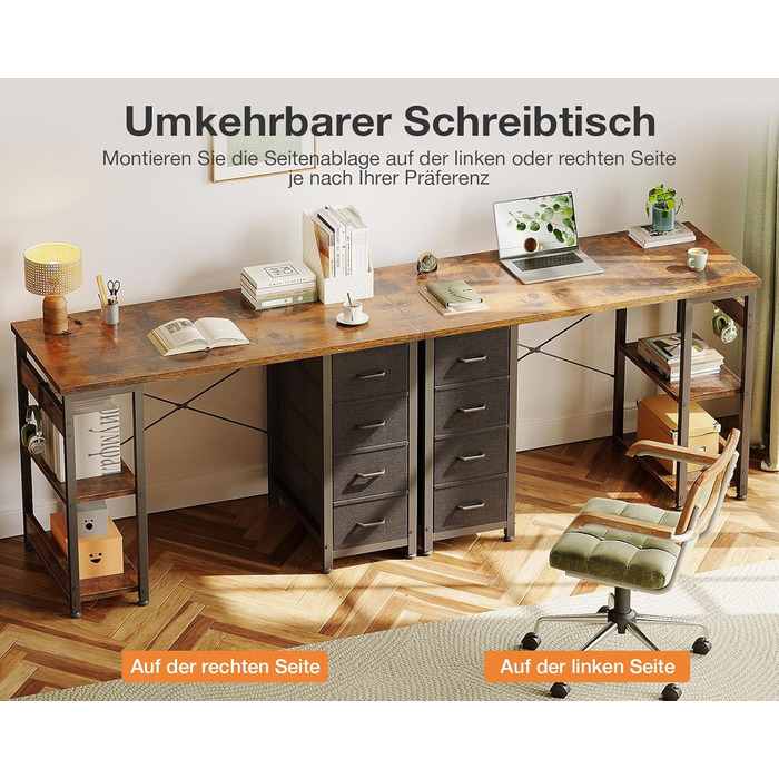 Компактний письмовий стіл Coleshome з 4 висувними ящиками, 100x40 см, з полицями, для офісу, кабінету, спальні, коричневий