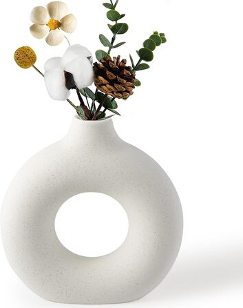 Прикраса вази, керамічна ваза для пончиків біла для трави пампаси, маленькі вази круглі сучасні вази для сухоцвітів
