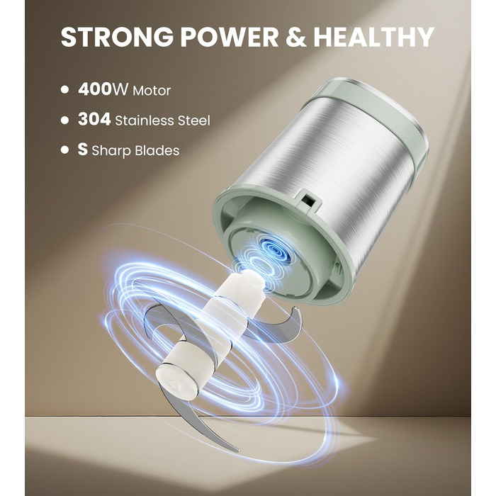 Електричний подрібнювач для кухні ESoundvol 400W з чашею 2л та 4 лезами з нержавіючої сталі - для м'яса, овочів, горіхів, дитячого харчування