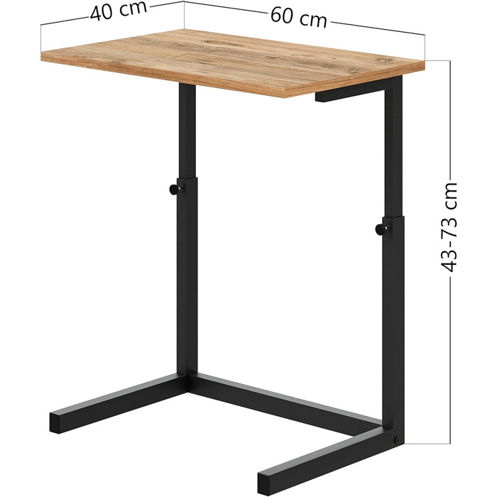 Столик для ноутбука, Столик для ноутбука для дивана, Журнальний столик, Журнальний столик регулюється по висоті, Металевий каркас, 60x40x43-73см (ШxГxВ), Сертифікат E1 (Atlantic Pine)