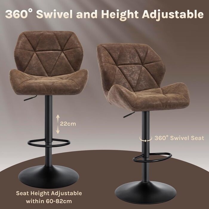 Барні стільці WOLTU 2 шт. - комплект, регульована висота, обертання, штучна шкіра, сталь, темно-коричневий