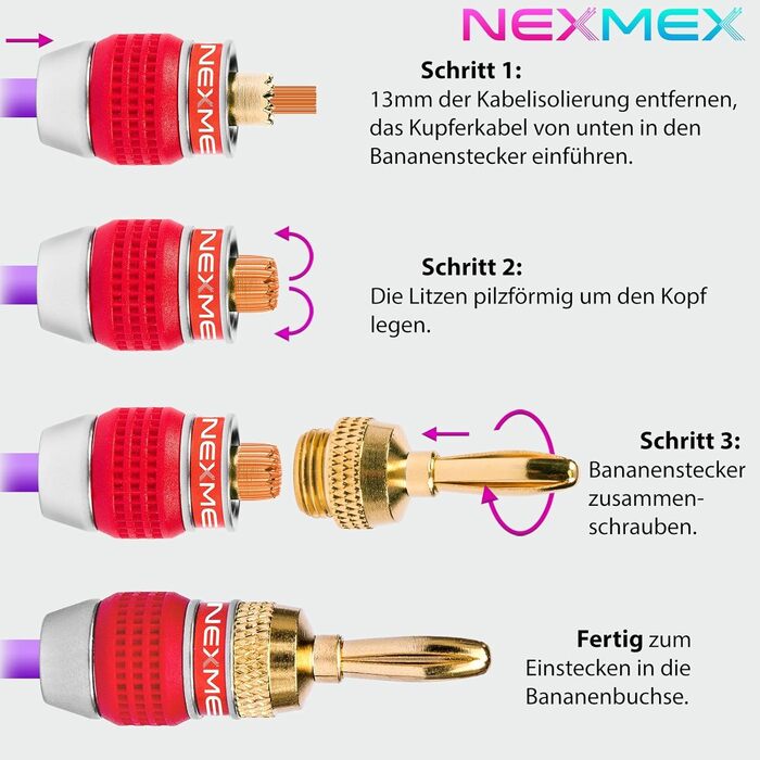 Набір бананових штекерів NEXMEX із 2224K із золотим покриттям для акустичних кабелів HiFi