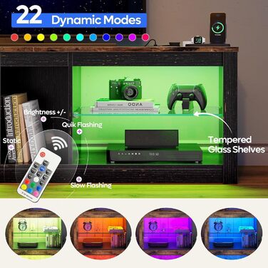 ТВ-тумба Bestier для телевізорів до 65 дюймів, 160x35x52 см з RGB-підсвічуванням та органайзером для кабелів, регульована скляна полиця, темно-коричневий