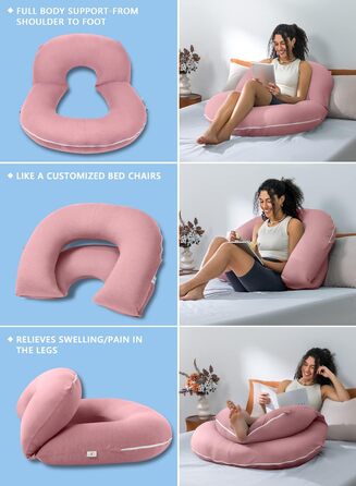 Подушка для читання INSEN, спинка для сидіння в ліжку, для читання, відпочинку, медсестер, дорослих, мам та дітей, подушка для пресу, охолоджуючий тенсел, рожева