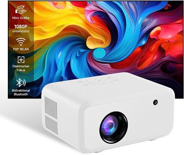 Міні проєктор VISULAPEX V3PRO: 12000LM, 1080P, WiFi, 5G, Zoom, для телефону, TV Stick, X-Box, ноутбука, білий