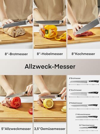 Набір кухонних ножів Messerblock 6 шт. з поворотним блоком 360°, сталь 5Cr15, з точилкою та підставкою для телефону