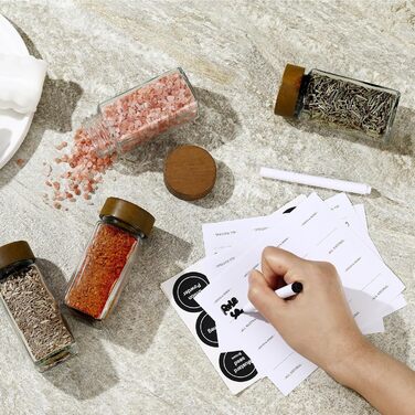 Набір скляних банок для спецій FRIBERG (20 шт.) з дерев'яними кришками, млини для спецій, етикетки