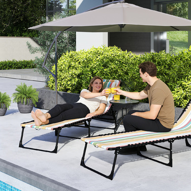 Шезлонг для відпочинку, складаний садовий шезлонг, розкладний шезлонг, спинка з 4 положеннями, сталевий каркас, сітчаста тканина, 189 x 58 x 30 см, різнокольоровий