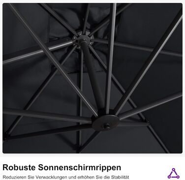 Парасолька від сонця PURPLE LEAF 350x350 см, велика садовий ампельний зонт з рукояткою, поворотом на 360° та хрестою основою для тераси та балкона, сіра