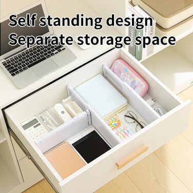 Органайзери для шухляд MOFELON, 8 шт., регульовані (33-58.5 см, 6.4 см H), для шафи, кухні, комода, спальні, ванної кімнати - білий