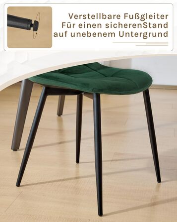 Набір обідніх стільців Lestarain (4 шт.) з підлокотниками, для кухні, вітальні, обідньої кімнати. М'які стільці з оксамитовим покриттям, металевий каркас, ергономічний дизайн, темно-зелений колір