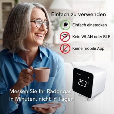 Виявник радону Ecosense EB100 EcoBlu: моніторинг радію, простий у використанні, білий