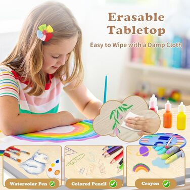 Дитячий стіл зі стільцями (2 шт) 80x60 см, регульована висота, сірий. Ідеально для дитячого садка, ігор, малювання та навчання. Легко миється. Підходить для дітей від 2 років.