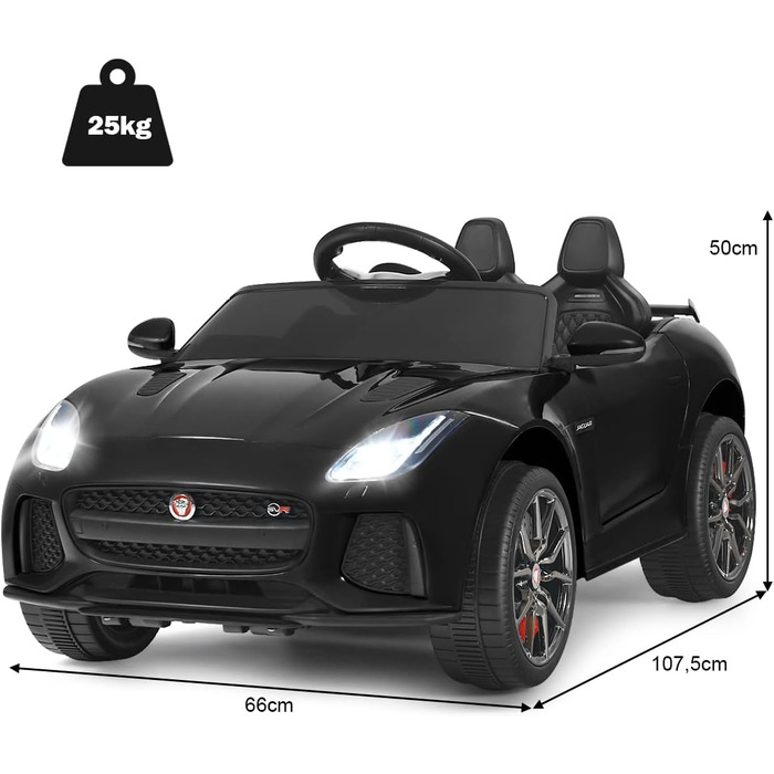 Дитячий електромобіль Jaguar COSTWAY 12V з пультом, музикою та підсвічуванням, чорний, для дітей від 3 років